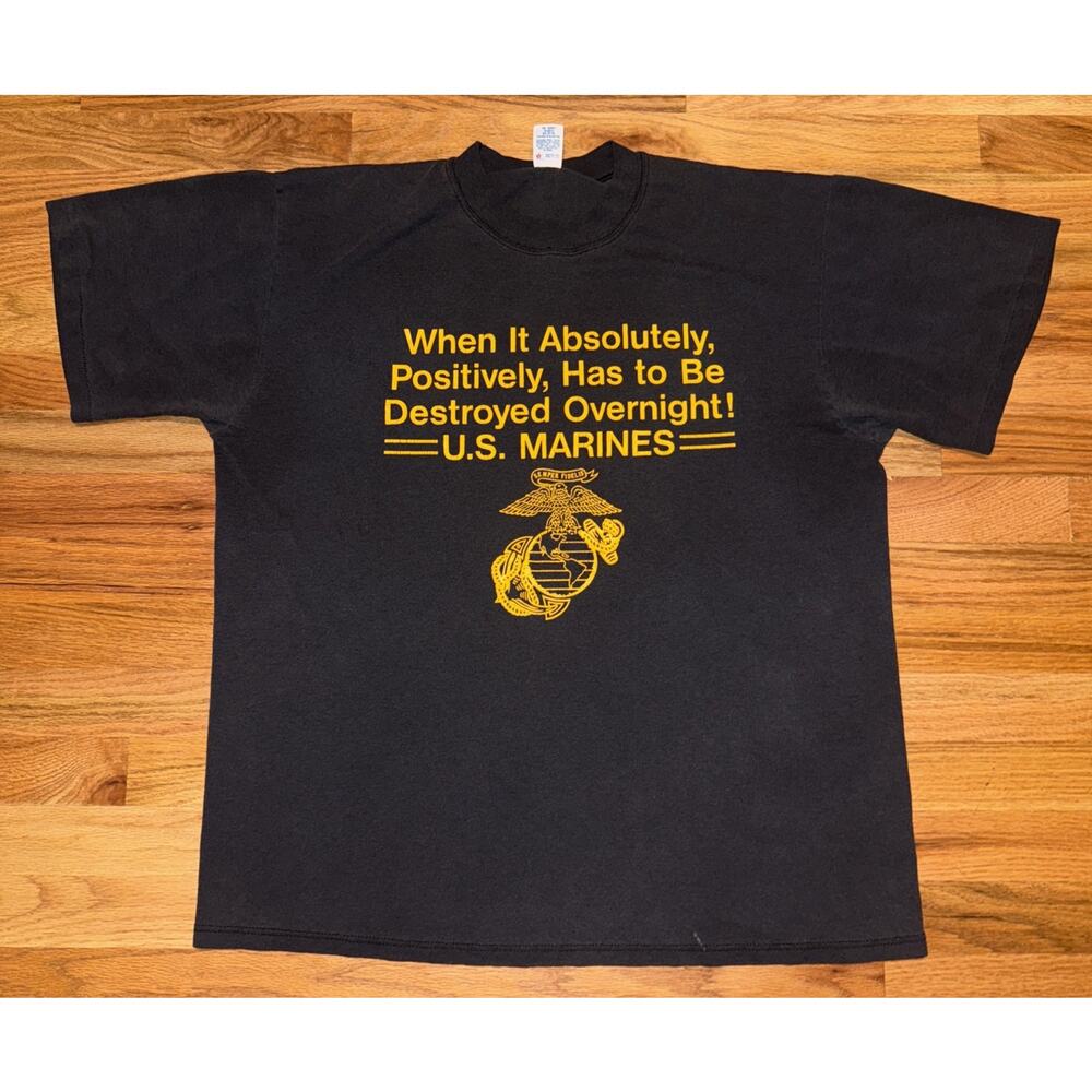 RARE! Single Stitch Vtg Funny US Marines T-Shirt Gray Size XL Semper Fidelis